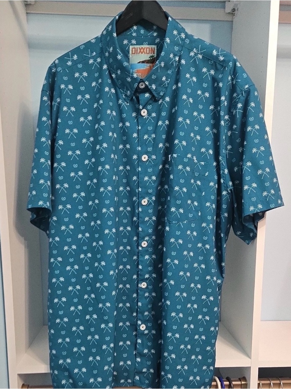 DIXXON Two Palms Dark Teal Tropical Print Short-Sleeve Shirt
